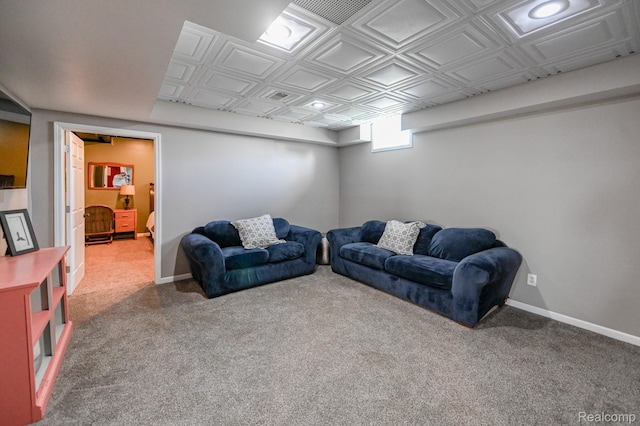 7396 Elms Rd, Swartz Creek, MI 48473 - carpeted living area with baseboards and an ornate ceiling