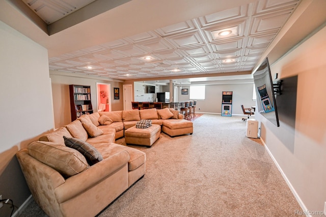 7396 Elms Rd, Swartz Creek, MI 48473 - carpeted living room with an ornate ceiling and recessed lighting
