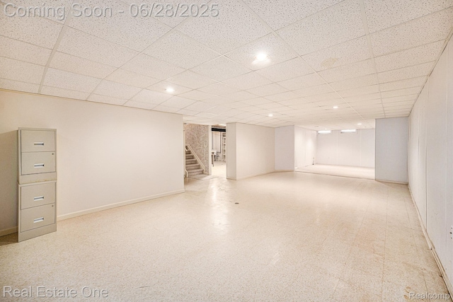 2184 Reagan Dr, Rochester Hills, MI 48309 - finished basement featuring stairs, recessed lighting, and a paneled ceiling