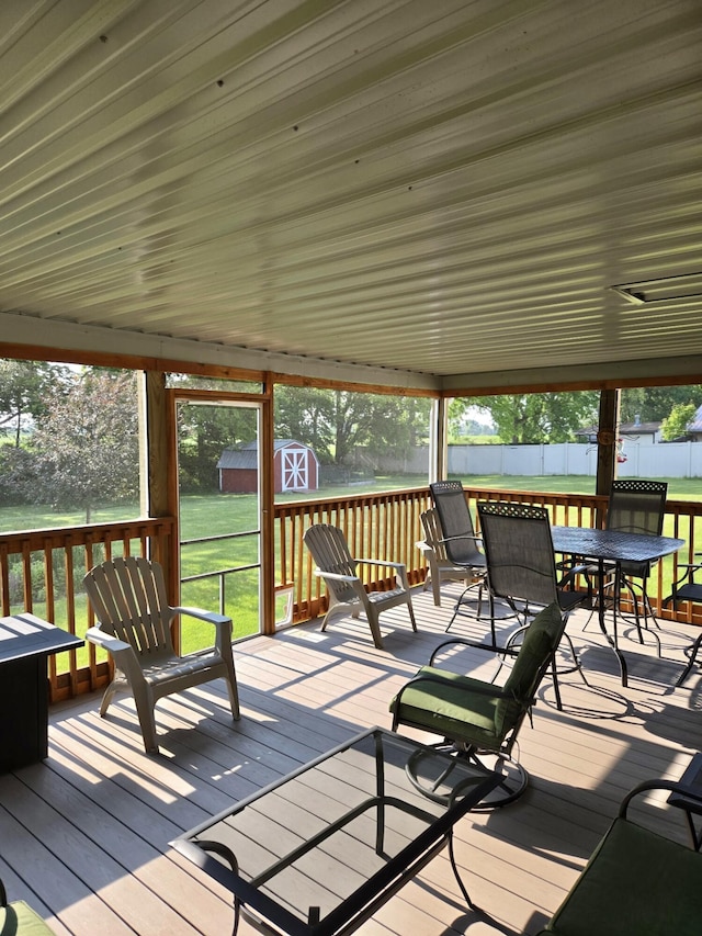 755 Tomahawk Trl, Coldwater, MI 49036 - wooden deck featuring outdoor dining space and a shed