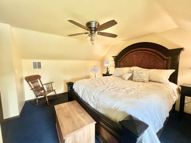 755 Tomahawk Trl, Coldwater, MI 49036 - bedroom with vaulted ceiling, carpet, and a ceiling fan