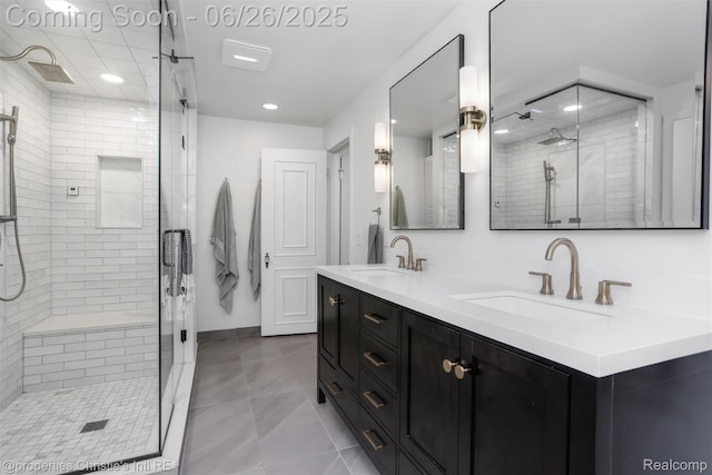 753 Grand Marais St, Grosse Pointe Park, MI 48230 - bathroom with a stall shower, double vanity, and recessed lighting