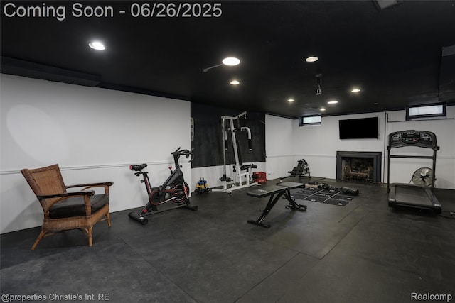 753 Grand Marais St, Grosse Pointe Park, MI 48230 - exercise area featuring a fireplace and recessed lighting