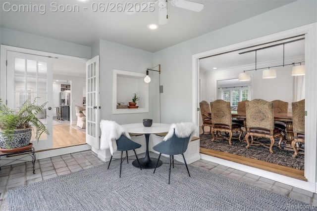 753 Grand Marais St, Grosse Pointe Park, MI 48230 - tiled dining room featuring ceiling fan, recessed lighting, and french doors