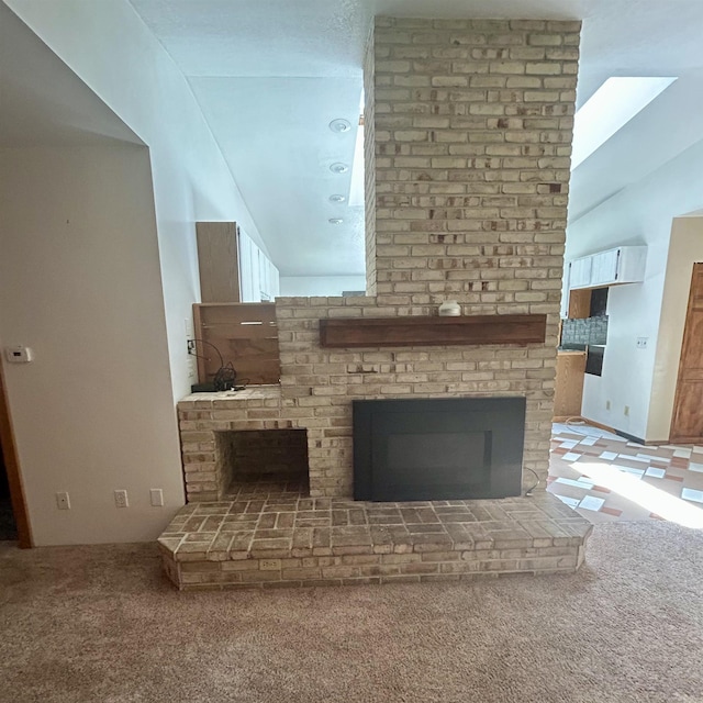 218 W Stover Rd, Standish, MI 48658 - unfurnished living room featuring a fireplace and carpet flooring