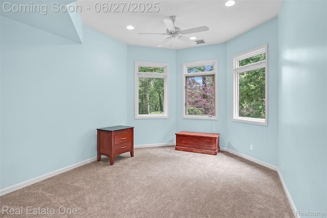 2300 Canyon Ridge Dr, White Lake, MI 48383 - unfurnished room with carpet, healthy amount of natural light, ceiling fan, and recessed lighting