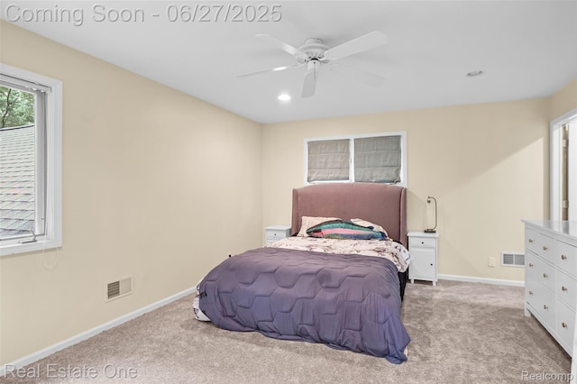 2300 Canyon Ridge Dr, White Lake, MI 48383 - bedroom featuring carpet floors, a ceiling fan, and recessed lighting