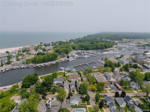 229 Huron St, South Haven, MI 49090 - aerial view of property and surrounding area with a nearby body of water and numerous boat docks