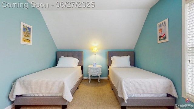 229 Huron St, South Haven, MI 49090 - carpeted bedroom featuring vaulted ceiling and baseboards