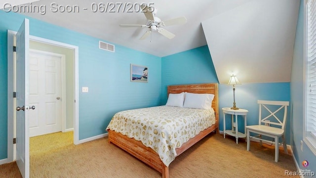 229 Huron St, South Haven, MI 49090 - bedroom with lofted ceiling, carpet, and ceiling fan