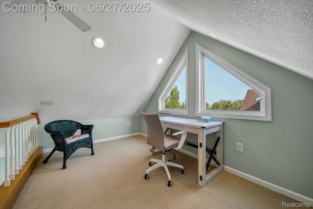 229 Huron St, South Haven, MI 49090 - carpeted office featuring lofted ceiling, a ceiling fan, and a textured ceiling