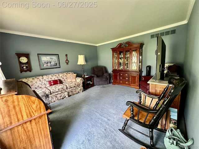 9276 Old Plank Ln, Brighton, MI 48114 - carpeted living area featuring crown molding