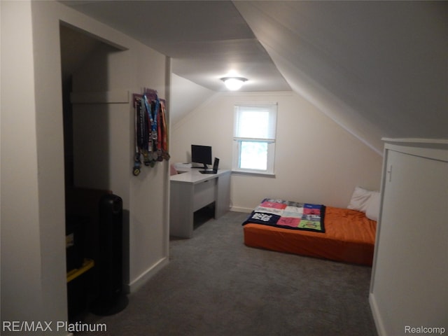 22133 Rosedale St, Saint Clair Shores, MI 48080 - bedroom featuring carpet, vaulted ceiling, and an office area