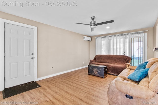 21415 Lathrup St, Southfield, MI 48075 - living room with wood finished floors, a ceiling fan, recessed lighting, and a wall mounted AC