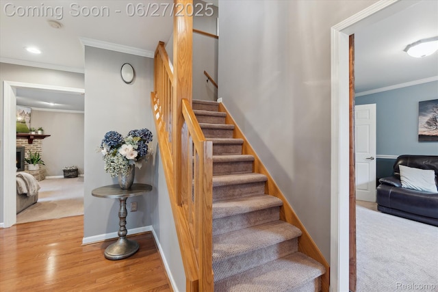 1453 Maplewood Dr, Saline, MI 48176 - stairs with wood finished floors and crown molding