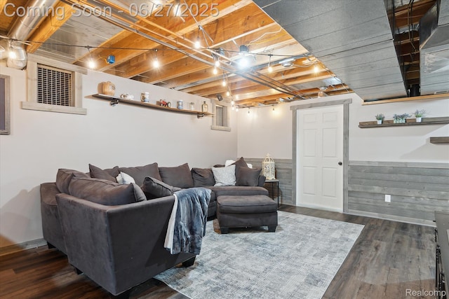1453 Maplewood Dr, Saline, MI 48176 - living room featuring a wainscoted wall and wood finished floors
