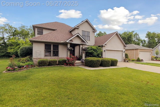 1453 Maplewood Dr, Saline, MI 48176 - view of front of home featuring a shingled roof, driveway, and a front lawn