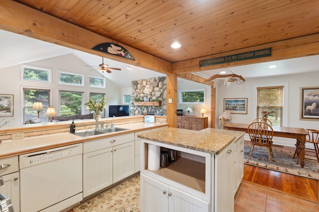 9708 Oakland Dr, Portage, MI 49024 - kitchen featuring white dishwasher, healthy amount of natural light, open floor plan, a ceiling fan, and recessed lighting