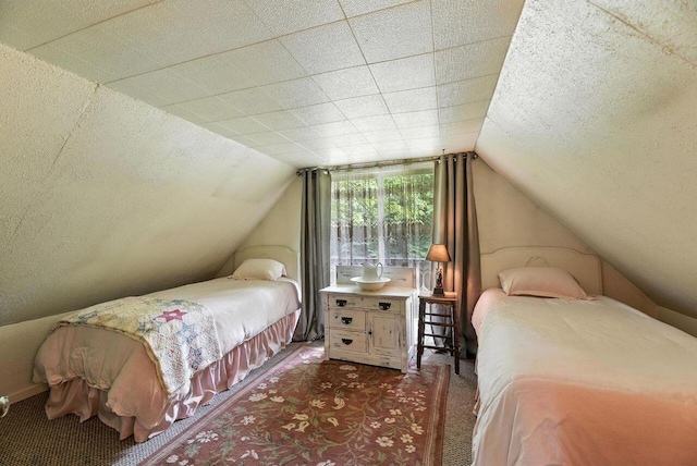 8454 Stickles Rd, Three Oaks, MI 49128 - carpeted bedroom with lofted ceiling and a textured ceiling
