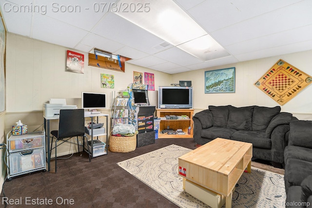 29038 Spoon Ave, Madison Heights, MI 48071 - living area with a drop ceiling and dark colored carpet