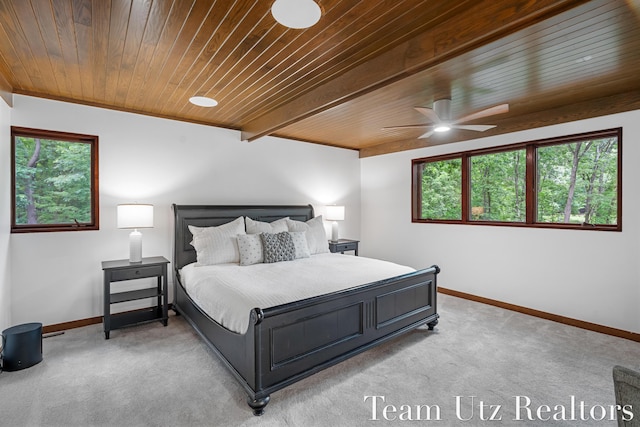 410 Greentree Ln NE, Ada, MI 49301 - bedroom featuring light carpet, wood ceiling, and multiple windows