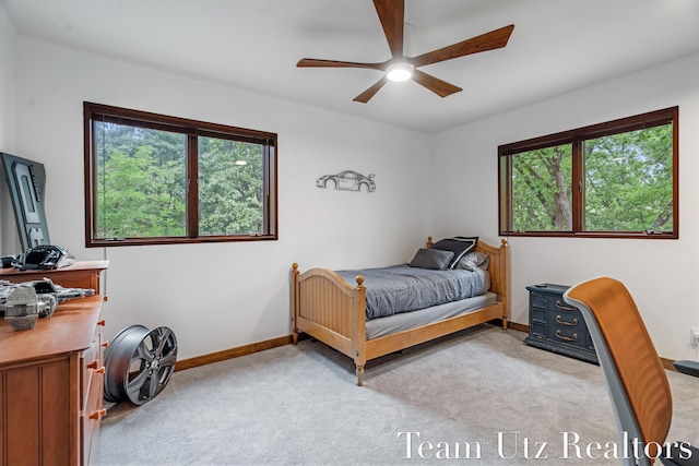 410 Greentree Ln NE, Ada, MI 49301 - bedroom featuring light carpet, multiple windows, and a ceiling fan