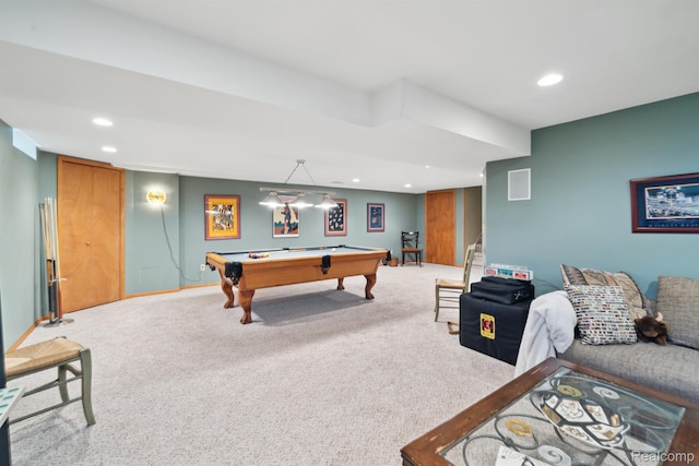 2650 Binbrooke Dr, Troy, MI 48084 - recreation room with carpet floors, pool table, and recessed lighting