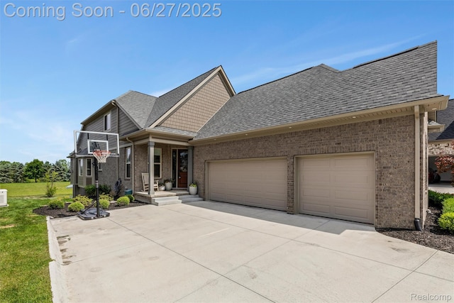 8264 Stoney Creek Dr, South Lyon, MI 48178 - craftsman-style house featuring concrete driveway, a garage, brick siding, and a shingled roof