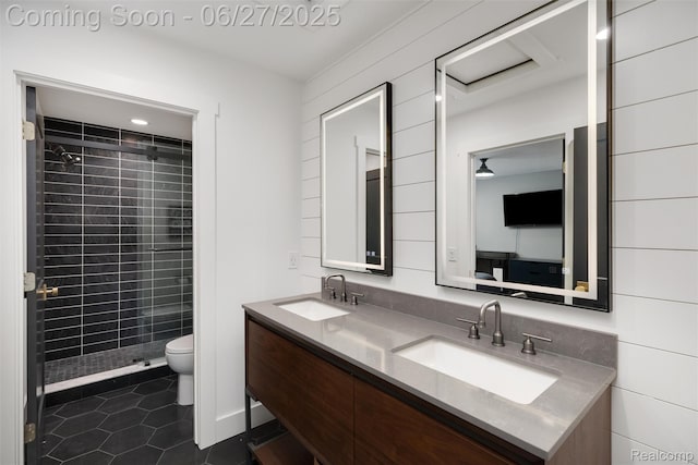 8264 Stoney Creek Dr, South Lyon, MI 48178 - full bath with tile patterned floors, a shower stall, and double vanity