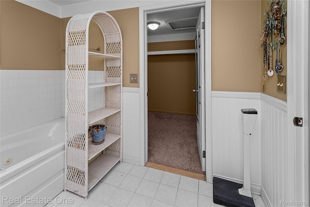 21462 Meridian Rd, Grosse Ile, MI 48138 - bathroom with wainscoting and tile patterned floors