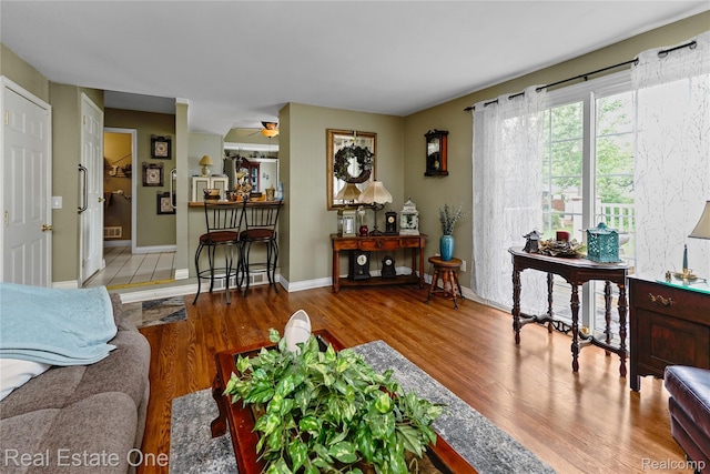 21462 Meridian Rd, Grosse Ile, MI 48138 - living area featuring wood finished floors and ceiling fan