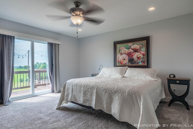 21491 8th Ave, Conklin, MI 49403 - bedroom with carpet floors, access to exterior, recessed lighting, and a ceiling fan