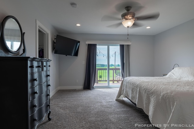 21491 8th Ave, Conklin, MI 49403 - bedroom featuring carpet flooring, access to exterior, recessed lighting, and ceiling fan