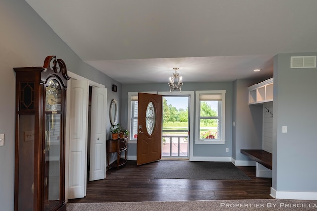 21491 8th Ave, Conklin, MI 49403 - entryway featuring a chandelier, dark wood-style flooring, and recessed lighting