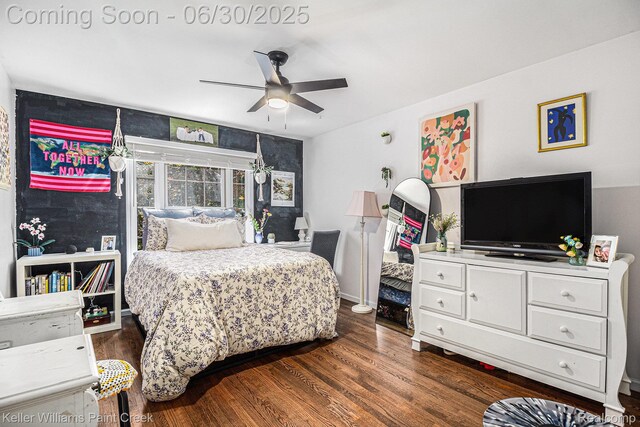 2868 Masters Ct, Pinckney, MI 48169 - bedroom featuring dark wood-style flooring and ceiling fan