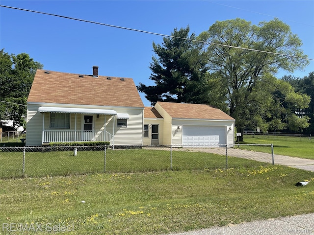 2344 Ula Dr, Clio, MI 48420 - view of front facade with a garage, driveway, a fenced front yard, and a chimney