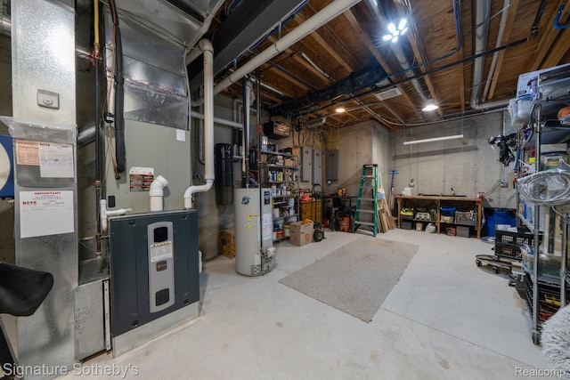 5001 Forest Vly, Clarkston, MI 48348 - unfinished basement featuring water heater, heating unit, and electric panel