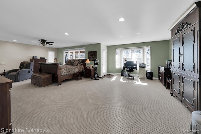 5001 Forest Vly, Clarkston, MI 48348 - bedroom with light carpet, a desk, recessed lighting, and ceiling fan