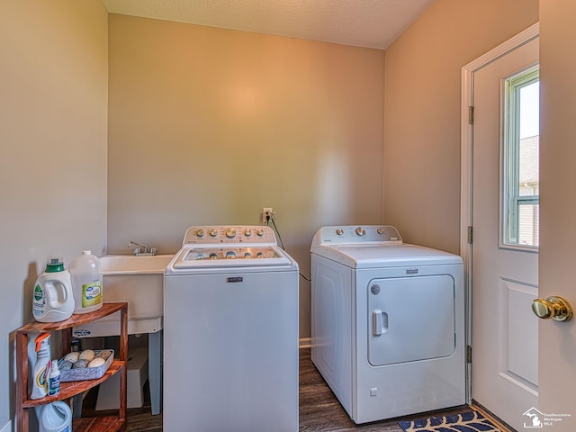 5257 Torrington Dr, Monroe, MI 48161 - laundry room featuring independent washer and dryer and dark wood-style flooring