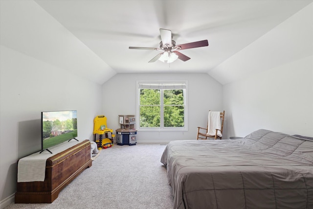 6212 Sagamore Ln, Kalamazoo, MI 49004 - carpeted bedroom with lofted ceiling and ceiling fan