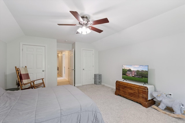 6212 Sagamore Ln, Kalamazoo, MI 49004 - bedroom featuring vaulted ceiling, carpet, and a ceiling fan