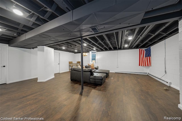 4462 Barchester Dr, Bloomfield Hills, MI 48302 - finished below grade area featuring wood finished floors, baseboard heating, and a baseboard radiator