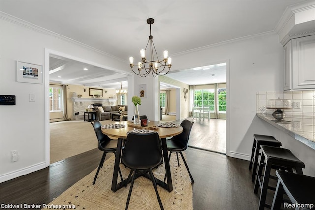 4462 Barchester Dr, Bloomfield Hills, MI 48302 - dining space with a chandelier, dark wood finished floors, and ornamental molding