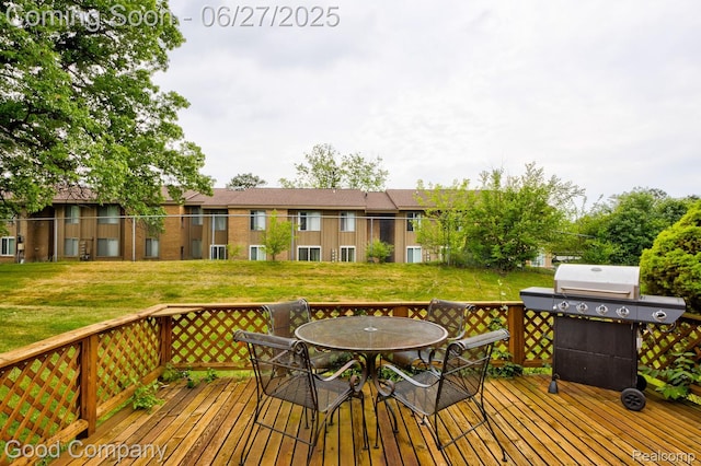 45264 Universal Ct, Shelby Twp, MI 48317 - wooden deck featuring area for grilling, outdoor dining area, and a yard
