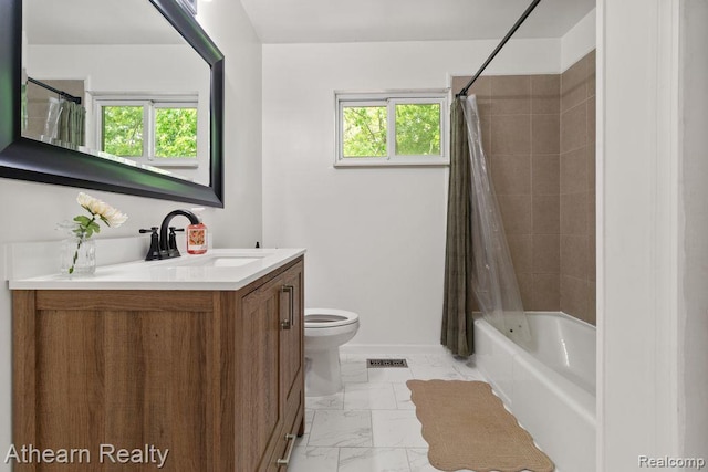 4438 Bridgeman Trl, Swartz Creek, MI 48473 - bathroom featuring marble finish flooring, vanity, and shower / bath combination with curtain