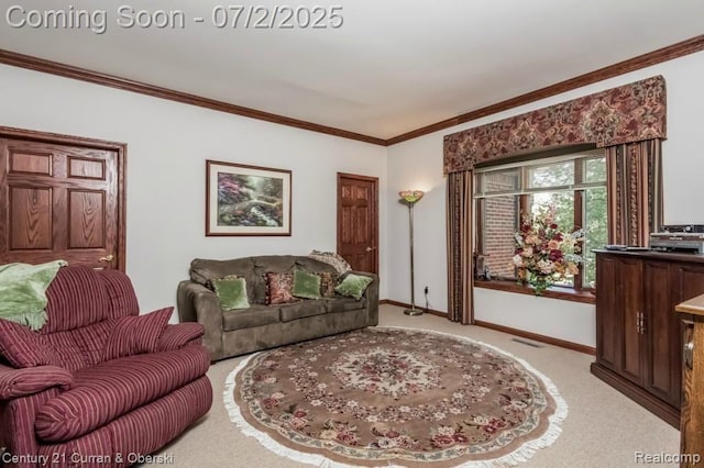 31085 Estate Woods Ct, Farmington Hills, MI 48331 - living room with light carpet and crown molding