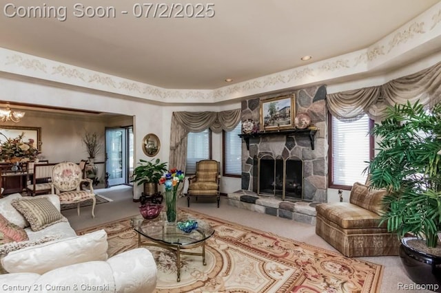 31085 Estate Woods Ct, Farmington Hills, MI 48331 - living room with carpet floors and a fireplace