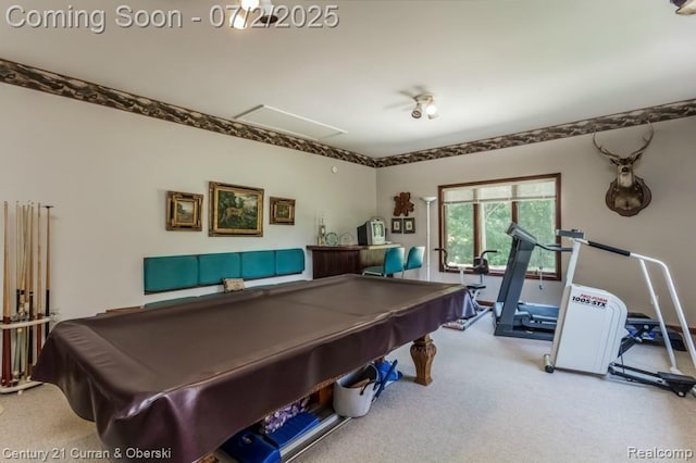 31085 Estate Woods Ct, Farmington Hills, MI 48331 - playroom with billiards table and carpet floors