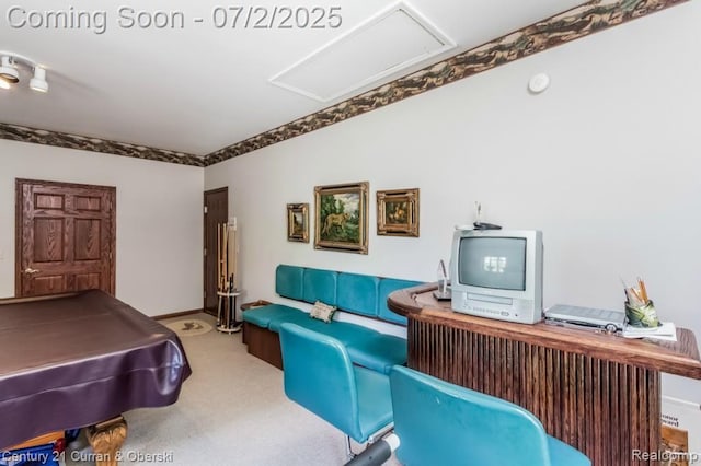 31085 Estate Woods Ct, Farmington Hills, MI 48331 - game room featuring carpet floors and attic access