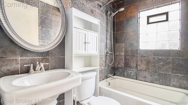 9269 Hubert Ave, Taylor, MI 48101 - bathroom with shower / washtub combination and tile walls